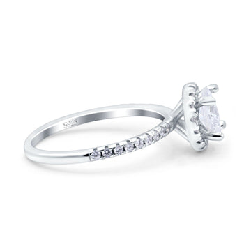 Halo Art Deco Engagement Wedding Ring Round Simulated Cubic Zirconia 925 Sterling Silver